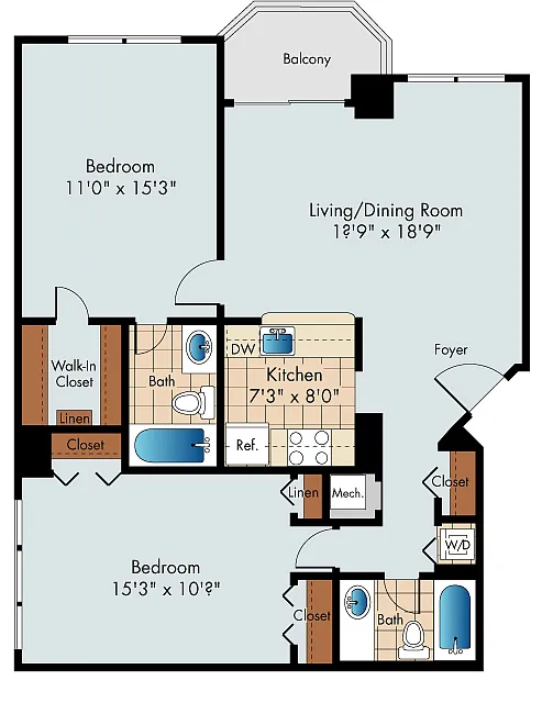 Floor plan 2 Bedroom 2 Bath Small