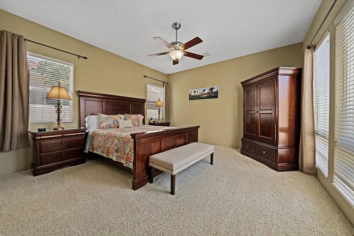 Primary bedroom is spacious.