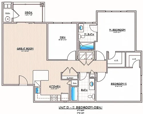 Floor plan 2 Bedroom 2 Bathroom with Den