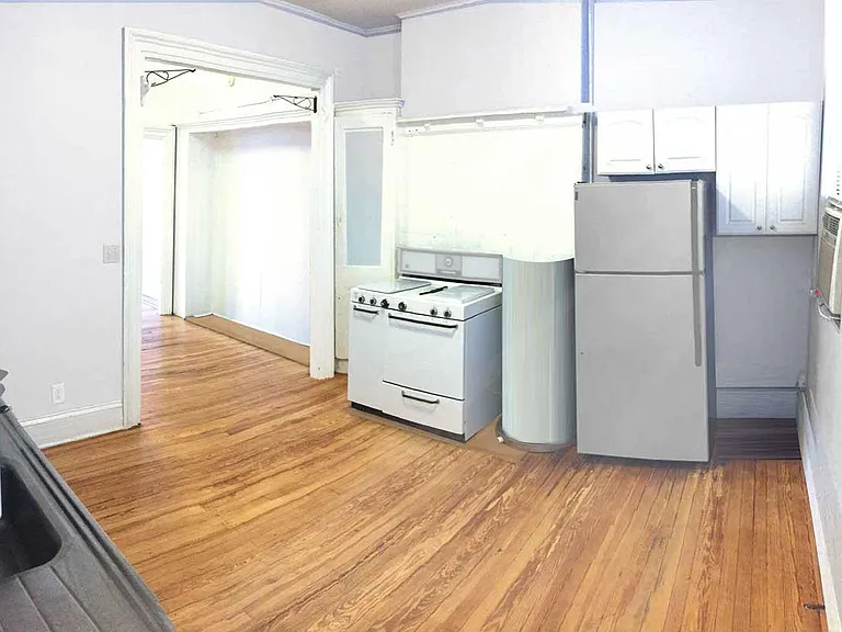 Kitchen with living room to the left
