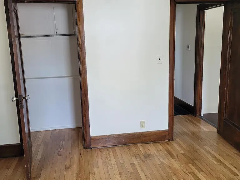 Master bedroom leading to walk-in closet and hallway to bathroom and bedrooms.