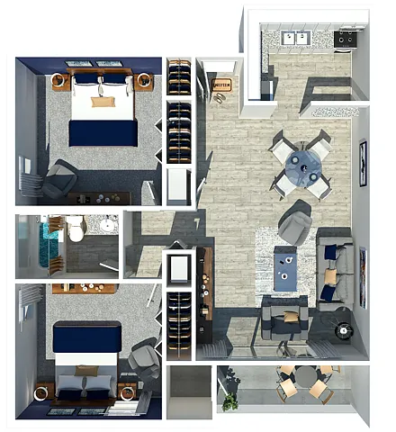 Floor plan Harrison 2 Bedroom 1 Bathroom