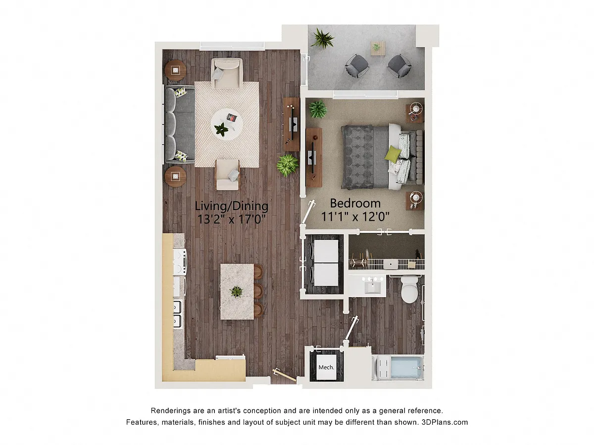 Floor plan One Bedroom - 1AA