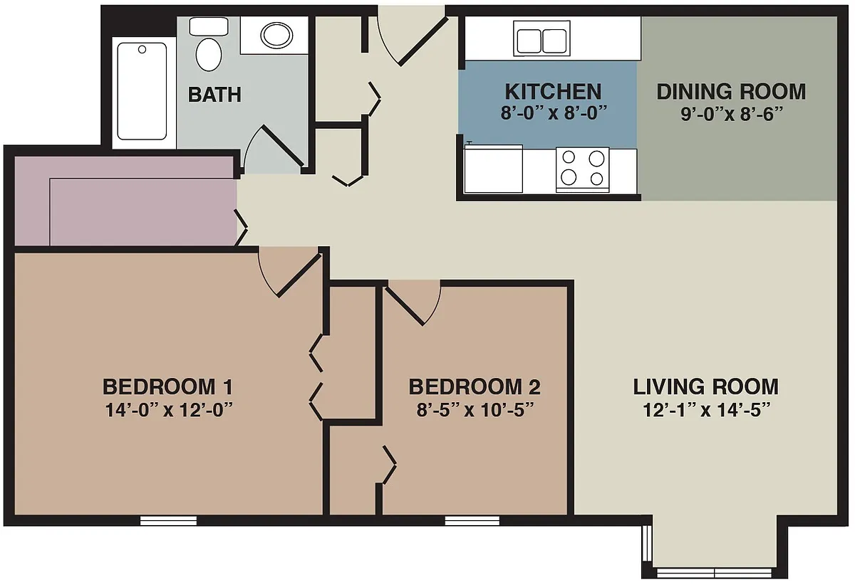 Floor plan 2B - 2 Bedroom Large