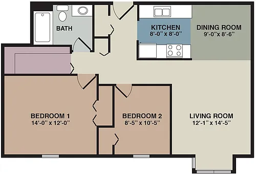 Floor plan 2B - 2 Bedroom Large