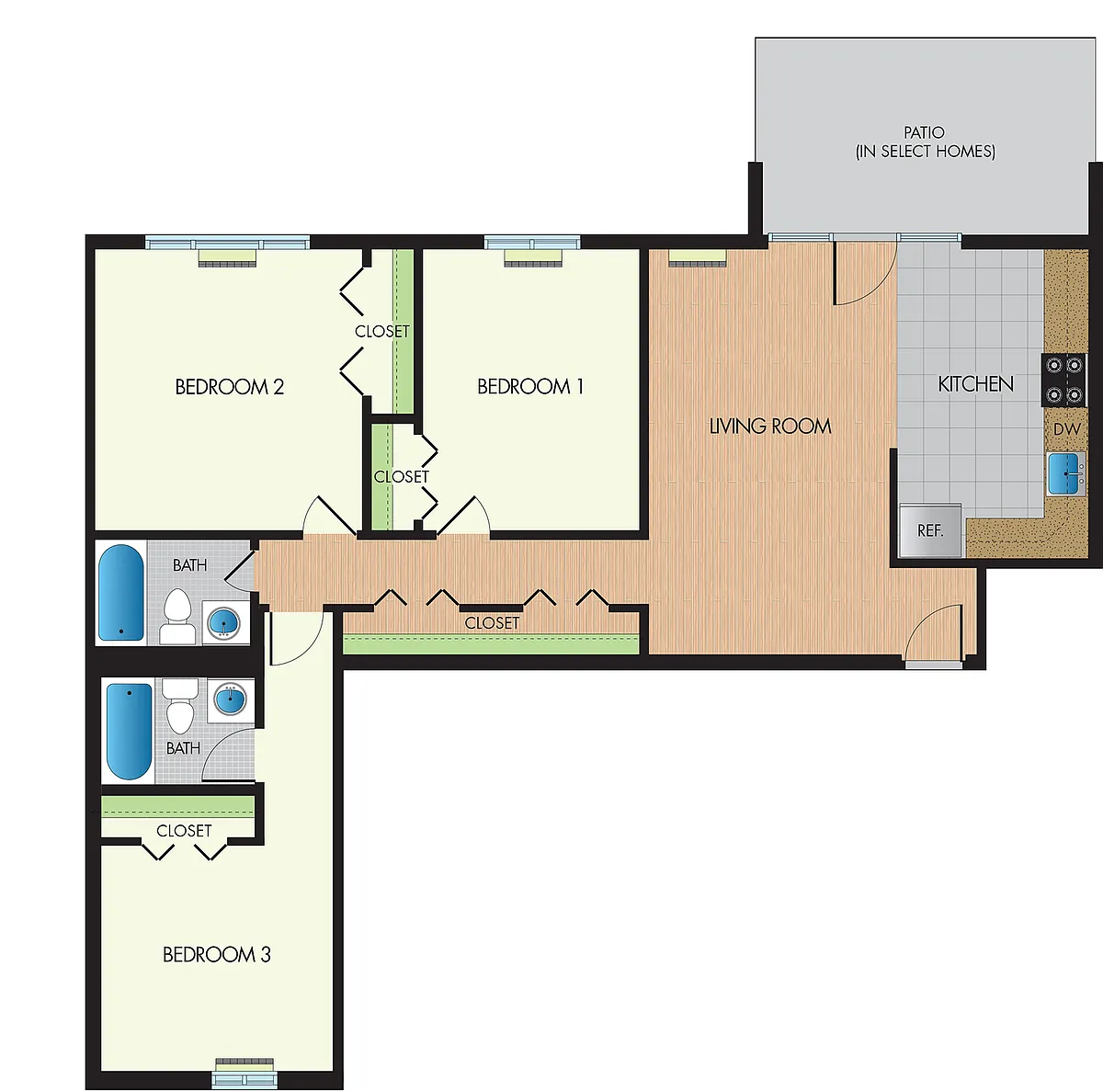 Floor plan 3 Bedrooms, 2 Bathrooms
