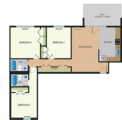 Floor plan 3 Bedrooms, 2 Bathrooms
