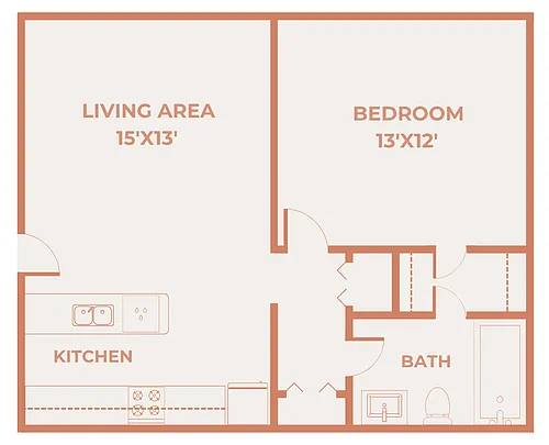 Floor plan Renovated 1 Bedroom, 1 Bathroom