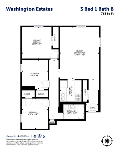 Floor plan 3 Bed 1 Bath B