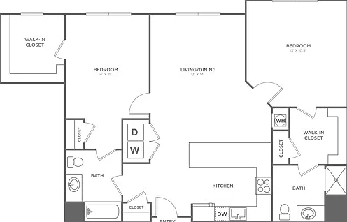 Two Bedroom Two Bath (1200 SF) Two Bedroom Two Bath (1200 SF)