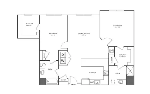 Floor plan Two Bedroom Two Bath (1,200 SF)