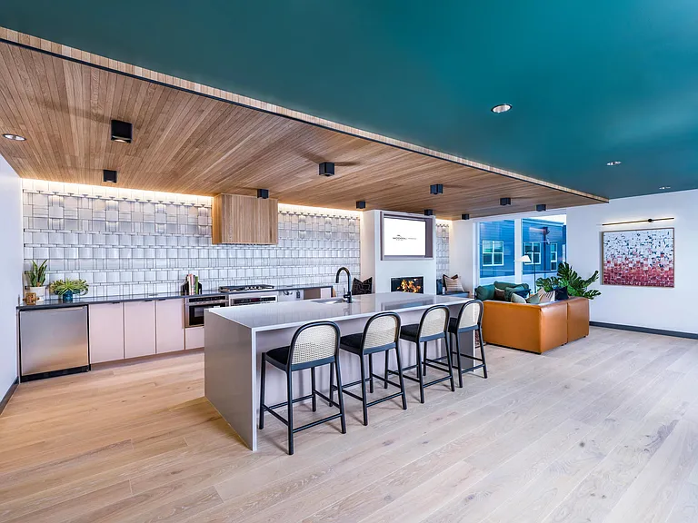 On the fifth floor, you'll find a clubroom featuring a TV lounge and a complete demonstration kitchen.