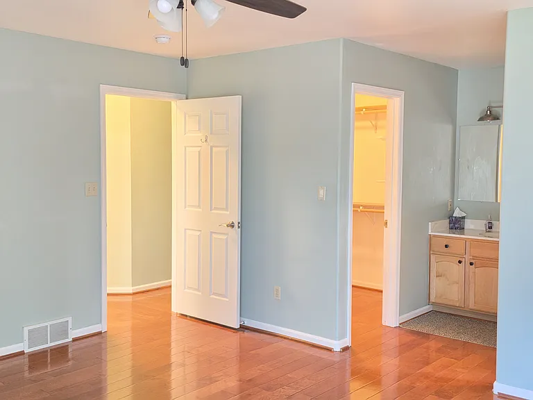 master bedroom with bathroom and walk-in closet