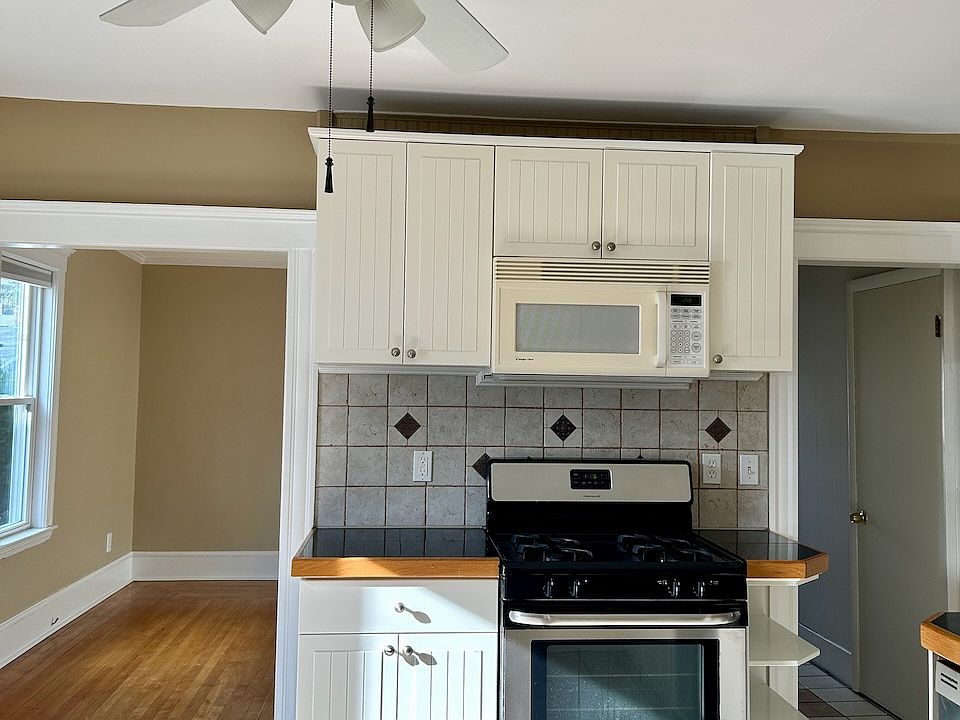 Gas stove and built-in microwave.