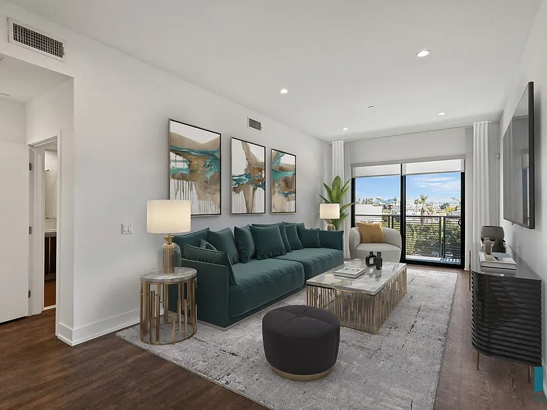 Living Room with Recessed Lighting, Vinyl Flooring, and Patio