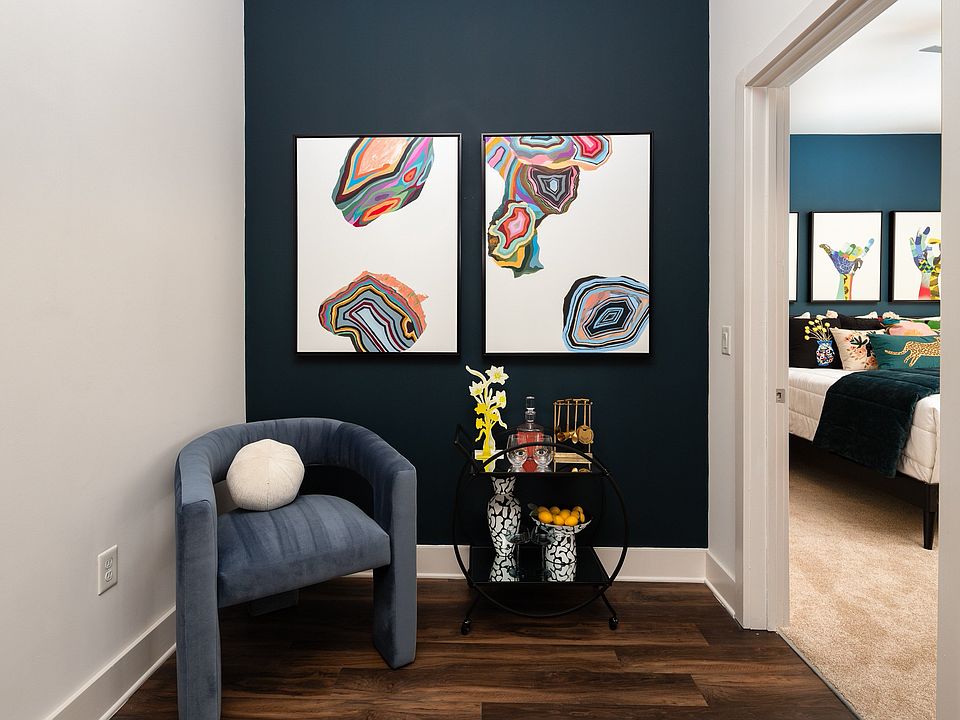 Interior Hallway with Modern Artwork and Decorative Drink Cart