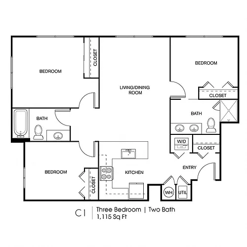 Floor plan C1: 3 Bed 2 Bath