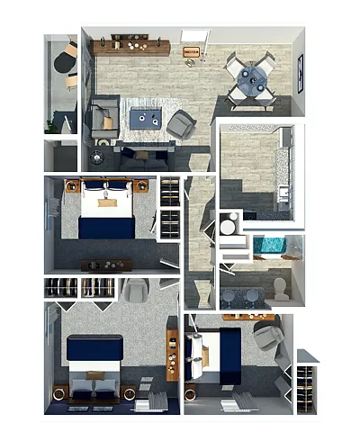 Floor plan Harrison 3 Bedroom 1 Bathroom
