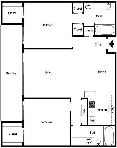 Floor plan 2 Bedroom 2 Bath Den