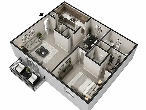 Floor plan One Bedroom, 1.5 Bath