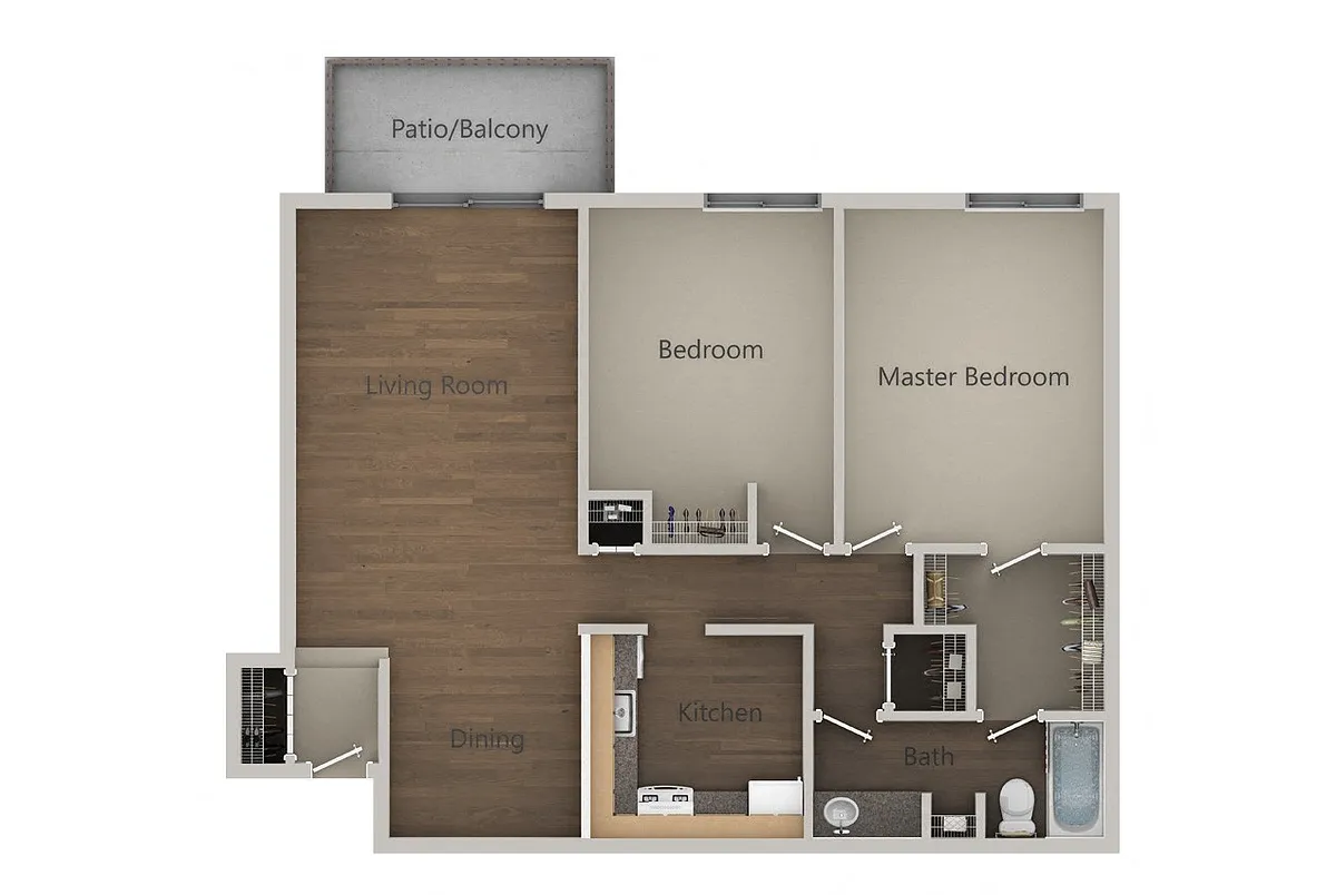 Floor plan 2 Bedroom 1 Bath (954 sq ft)