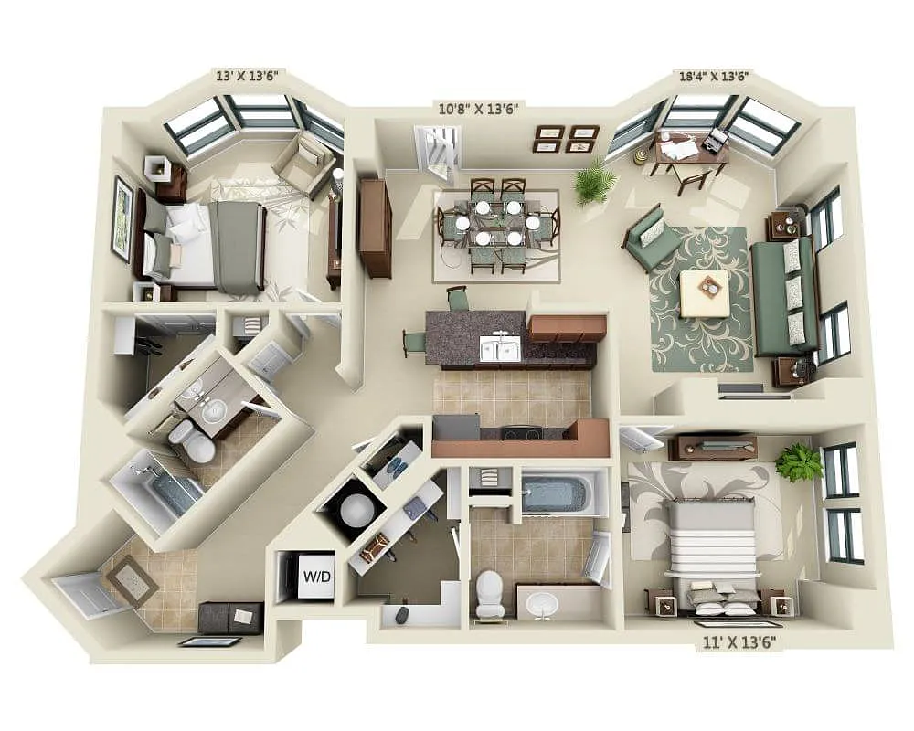 Floor plan Two Bedroom B2H