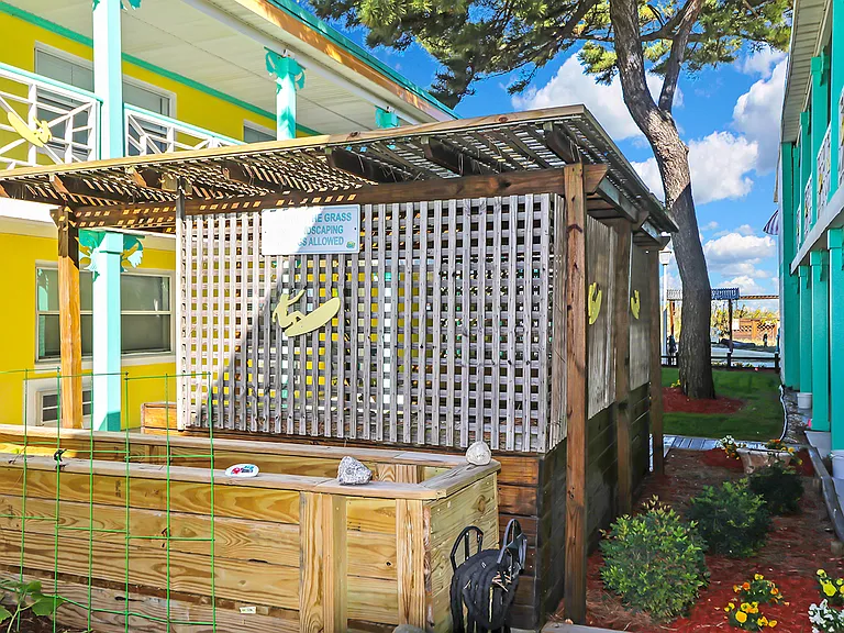 One of our courtyard gazebos and community garden