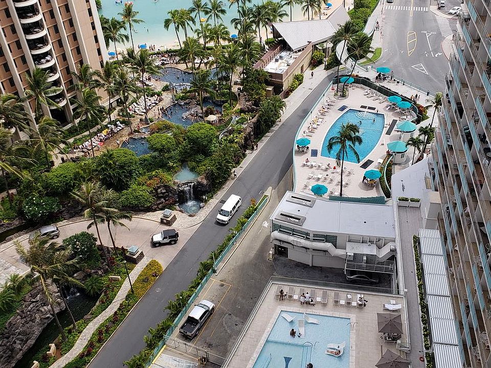 View of the family pool and the adult wading pools from the lanai.