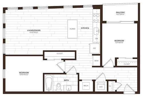 Floor plan 2 Bed/1 Bath-B5