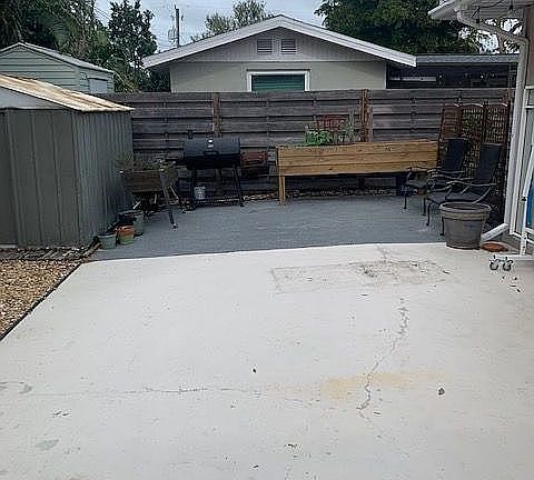 Back patio area and shed