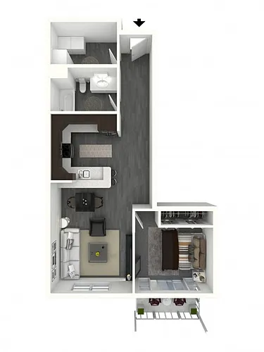 Floor plan 1 Bedroom, 1 Bath - Small