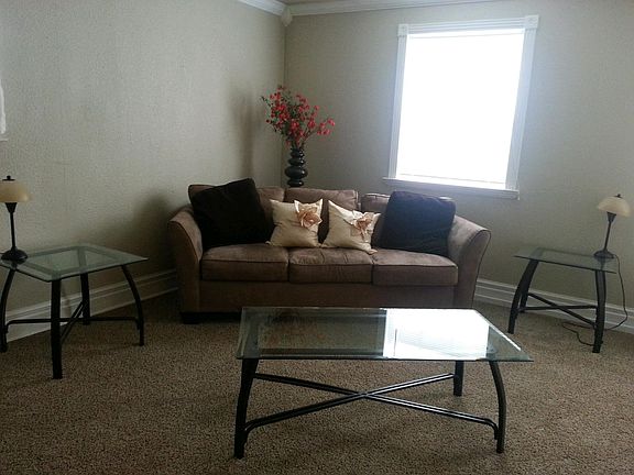 Living area furnished (before I replaced carpet with wood fl