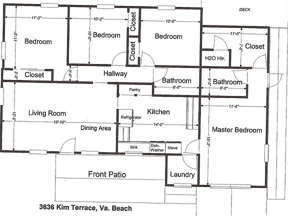 Floor Plan, 4 Bedrooms & 2 baths.