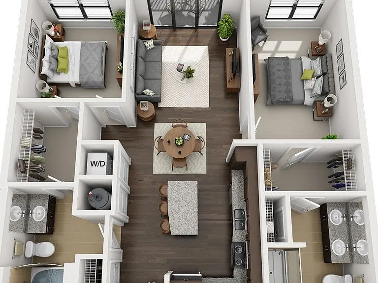 The Four - B1 - 2 Beds - 2 Baths - 1069 Sq. ft.