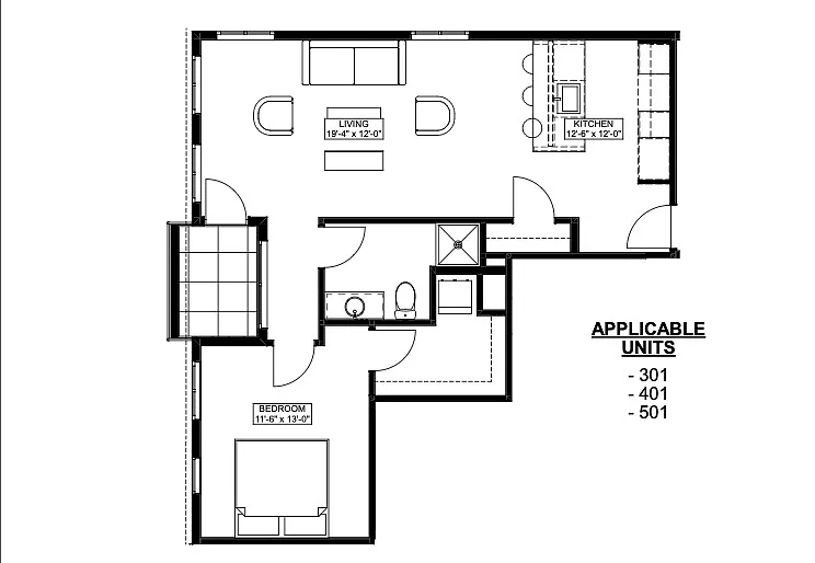 Floor plan 1 Bed x 1 Bath