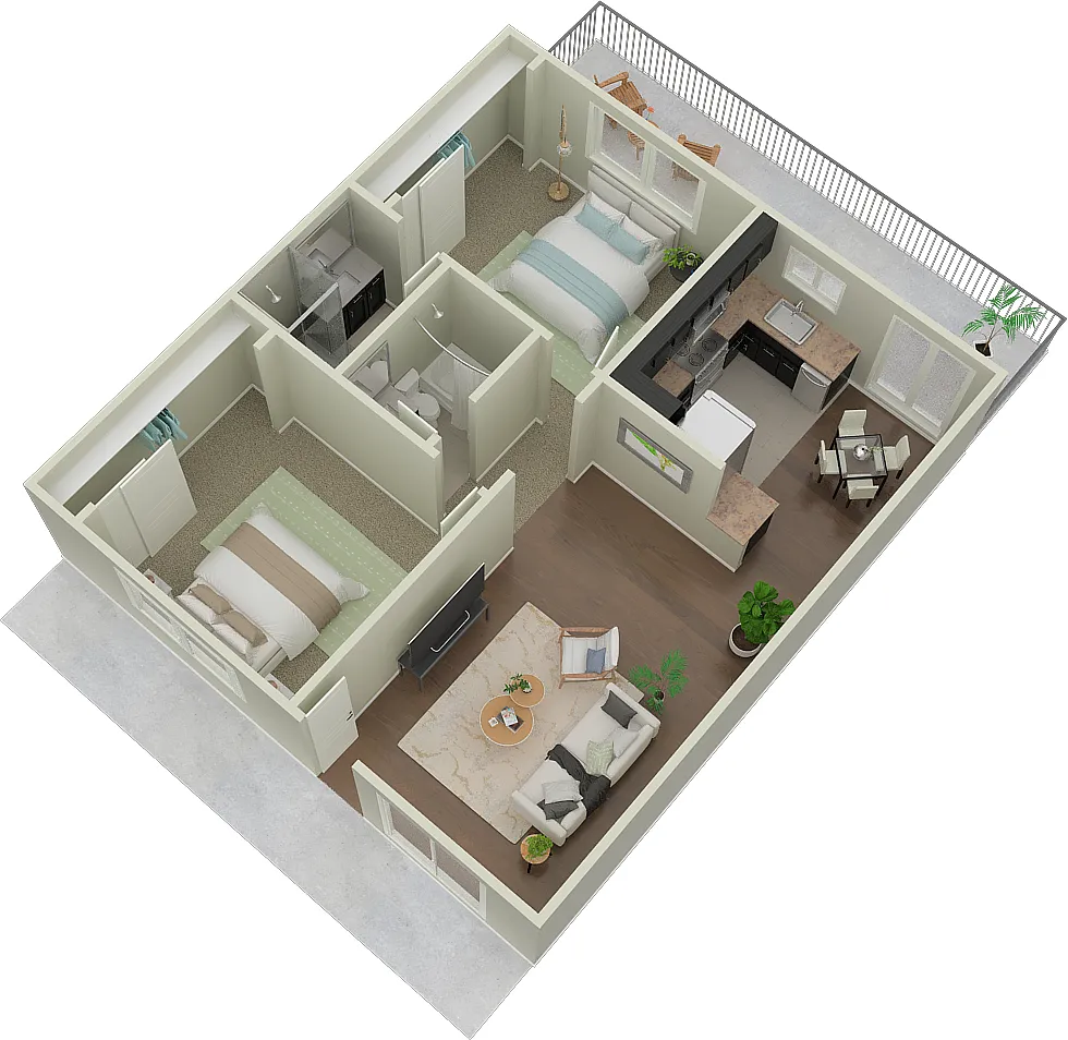 Floor plan 2BD, 2BTH