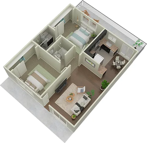 Floor plan 2BD, 2BTH
