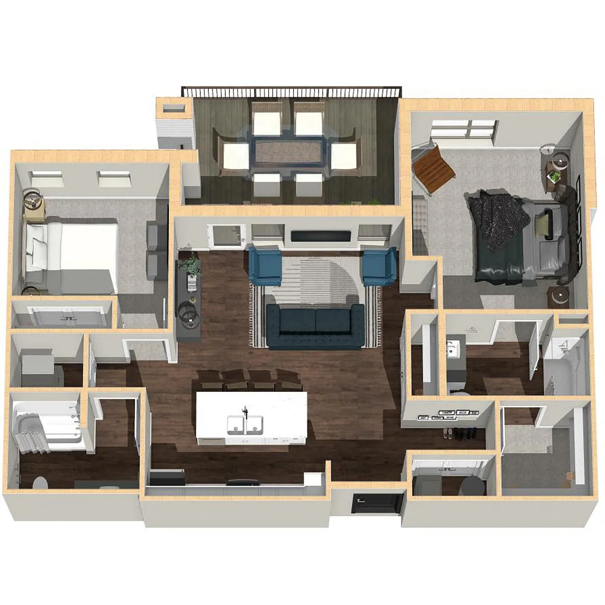 Floor plan 2 Bedroom, 2 Bathroom - 1117 SF