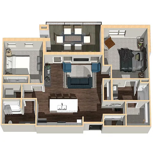 Floor plan 2 Bedroom, 2 Bathroom - 1117 SF