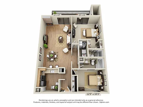 Floor plan 2 Bed 2 Bath B