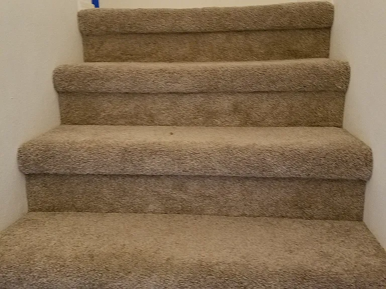 2 stories with carpet on top and wood floor in first storie
