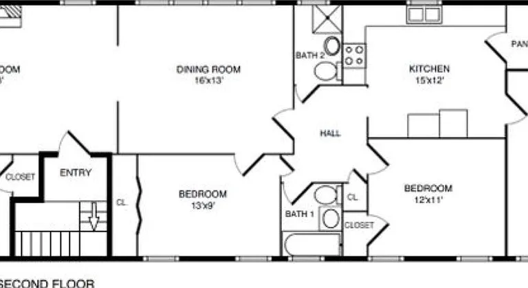 Floor Plan. Living Room and office are at Street side facing North. Sunroom is in rear of building facing South for maximum Sun.