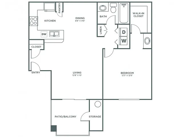 Floor plan 1 Bedroom 1 Bath - Sophisticated