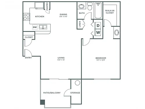 Floor plan 1 Bedroom 1 Bath - Sophisticated