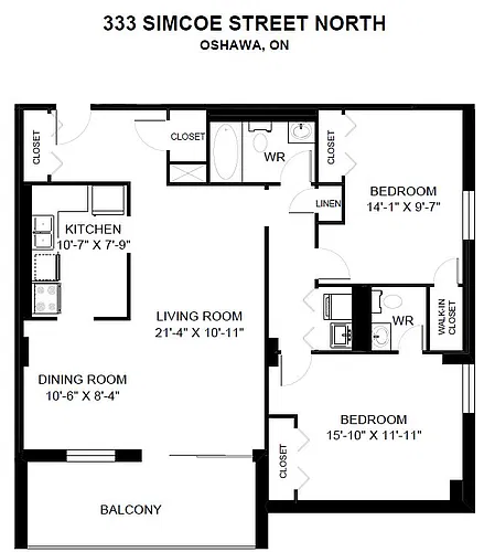 Floor plan 2 Bedroom (Over 1100 Sq.ft.)