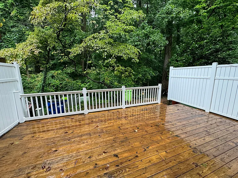 Outdoor patio deck with green space