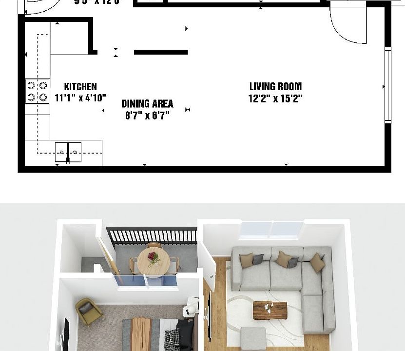 Apt #12 floorplan, 1 bedroom 575 sq ft