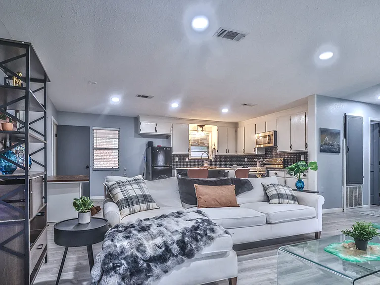 Living and kitchen area. *Furniture not included.