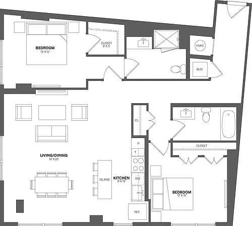 Floor plan 2 Bed/2 Bath-B3