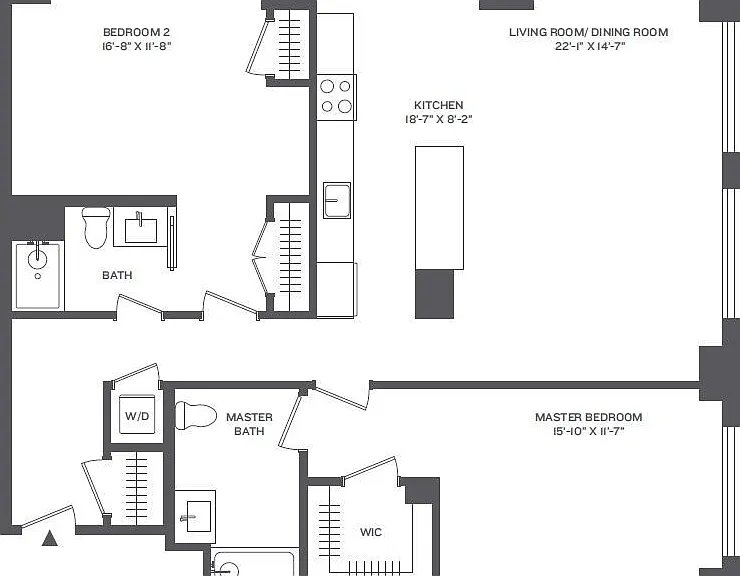 Cast Iron Lofts - Phase 2-2F - 2 Beds - 2 Baths - 1360 Sq. ft.